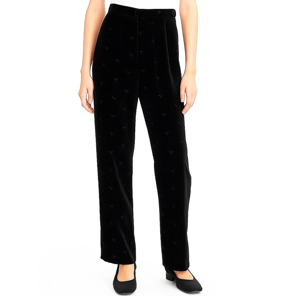 Talbots Vintage High Waist Embroidered Velvet Pants Black Floral Size 4